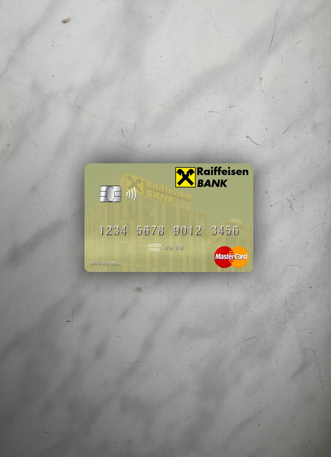 Editierbare Herunterladen Serbien Raiffeisen Banka A.d. Beograd Mastercard Foto-Look Vorderseite Photoshop Vorlage
