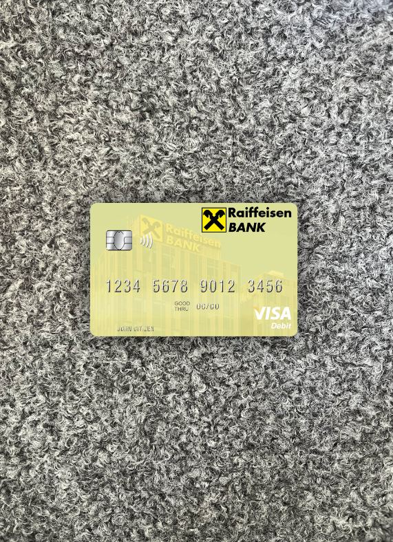 Professionelle Herunterladen Serbien Raiffeisen Banka A.d. Beograd Visa Debit Karte Foto-Look Vorderseite Photoshop Vorlage