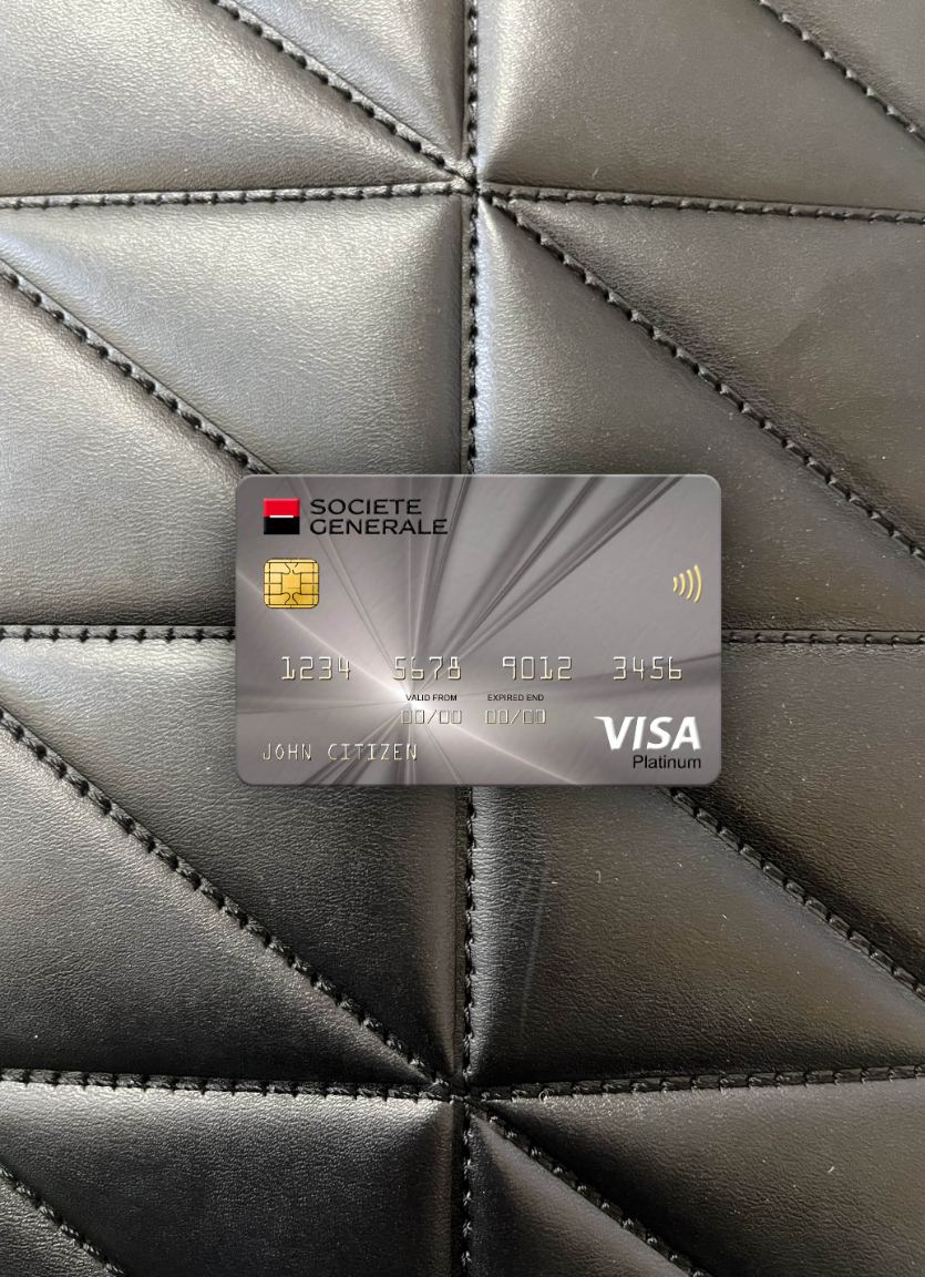Professionelle Herunterladen Serbien Societe Generale Bank Visa Platin Karte Foto-Look Vorderseite Photoshop Vorlage