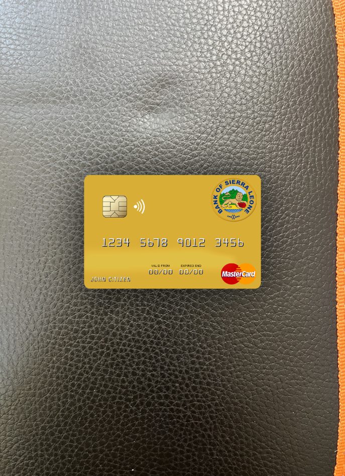 Realistische Herunterladen Sierra Leone Bank von Sierra Leone Mastercard Foto-Look Vorderseite Photoshop Vorlage