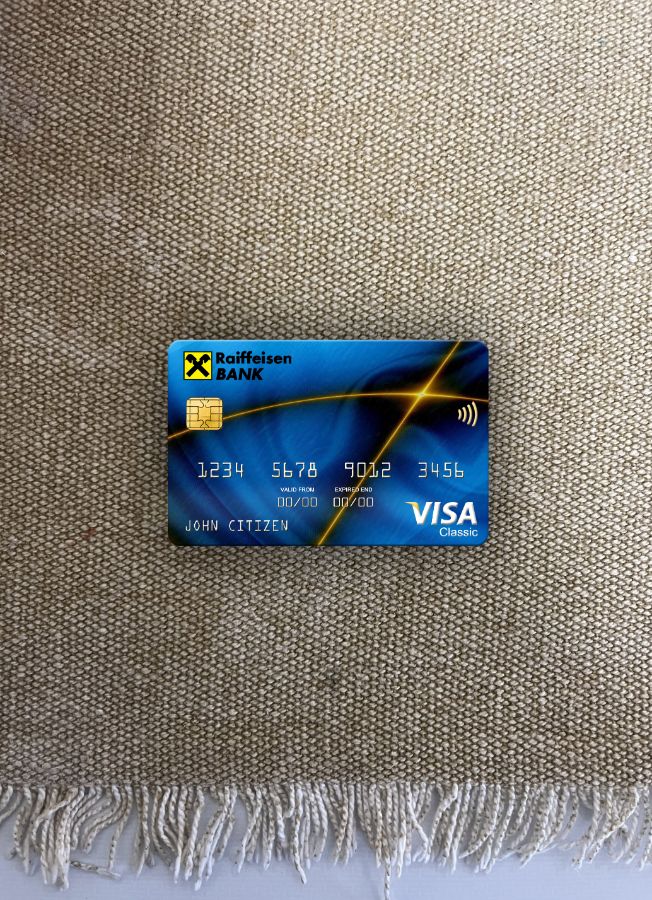 Premium Herunterladen Slowakei Raiffeisen Bank Visa Classic Karte Foto-Look Vorderseite Photoshop Vorlage