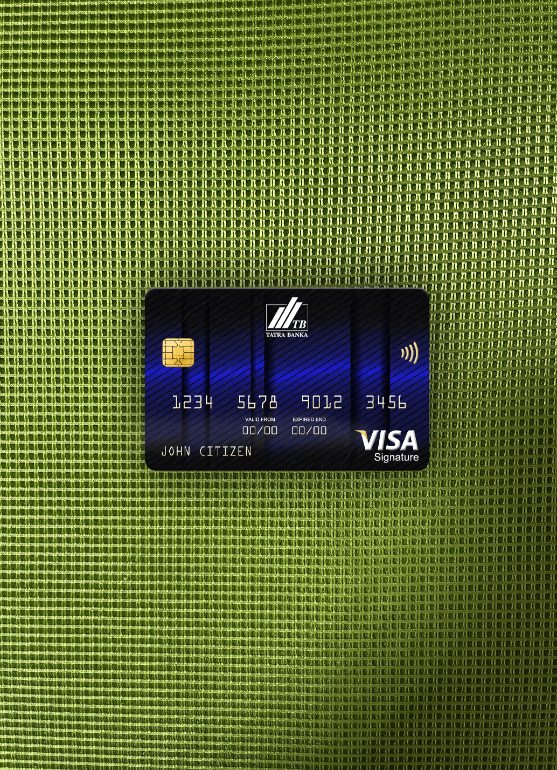 Realistische Herunterladen Slowakei Tatra Bank Visa Signature Karte Foto-Look Vorderseite Photoshop Vorlage