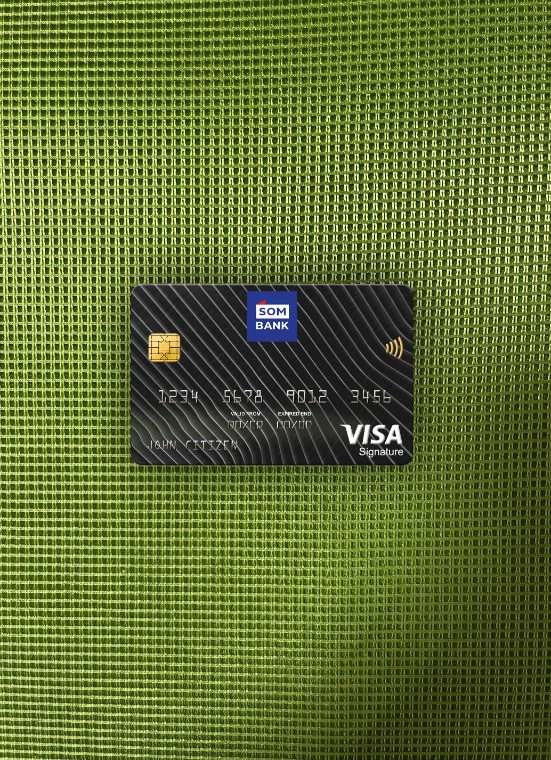 Editierbare Herunterladen Somalia Sombank Visa Signature Karte Foto-Look Vorderseite Photoshop Vorlage