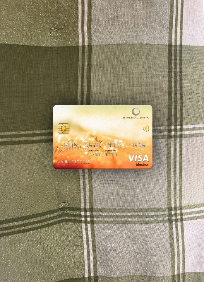 Realistische Herunterladen Südafrika Imperial Bank Visa Electron Karte Foto-Look Vorderseite Photoshop Vorlage
