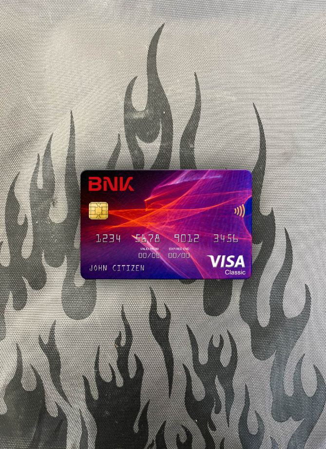 Realistische Herunterladen Südkorea BNK Bank Visa Classic Karte Foto-Look Vorderseite Photoshop Vorlage