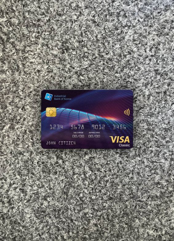 Professionelle Herunterladen Südkorea Industrial Bank Visa Classic Karte Foto-Look Vorderseite Photoshop Vorlage