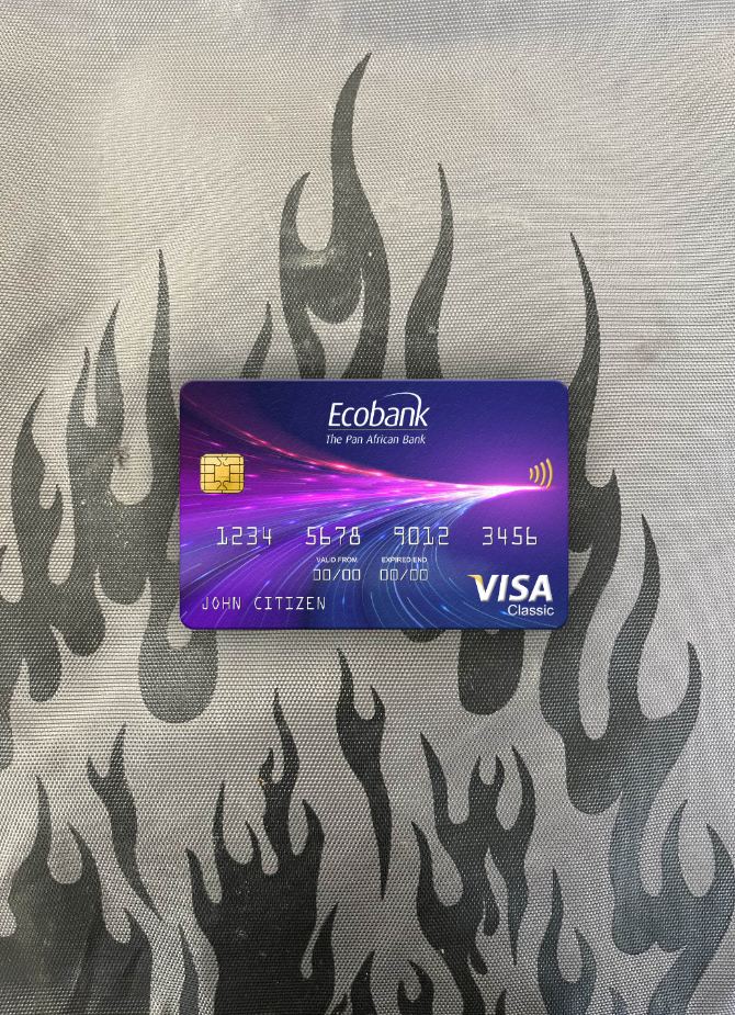 Hochwertige Herunterladen Südsudan Ecobank Visa Classic Karte Foto-Look Vorderseite Photoshop Vorlage