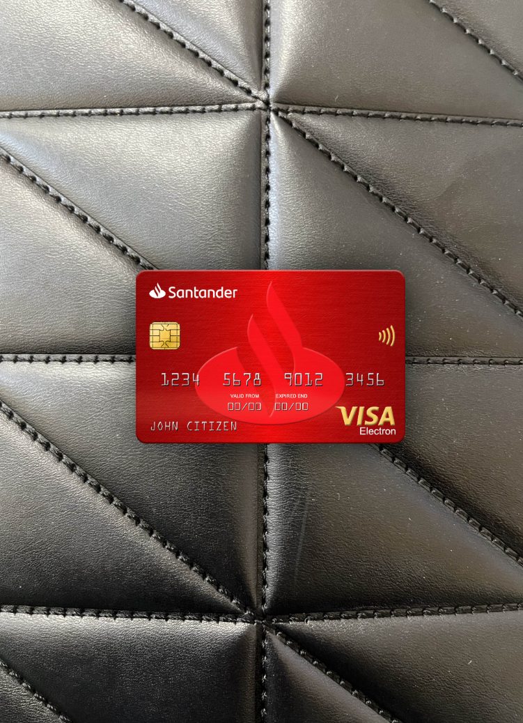 Editierbare Herunterladen Spanien Santander Bank Visa Electron Karte Foto-Look Vorderseite Photoshop Vorlage