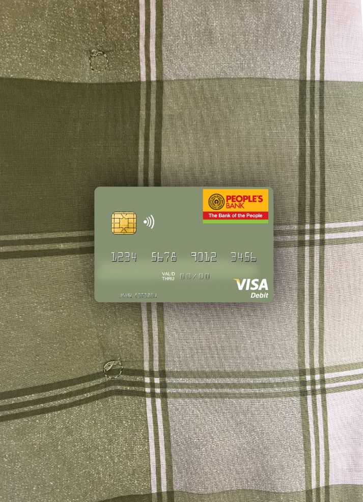 Realistische Herunterladen Sri Lanka People’s Bank Visa Debit Karte Foto-Look Vorderseite Photoshop Vorlage
