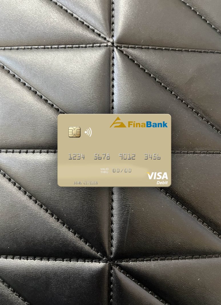 Realistische Herunterladen Surinam Finabank N.V. Visa Debit Karte Foto-Look Vorderseite Photoshop Vorlage