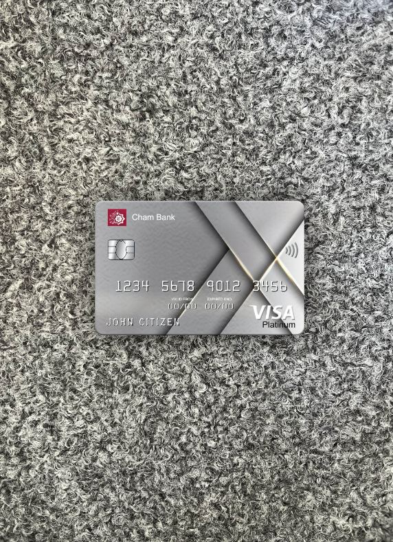 Realistische Herunterladen Syrien Cham Bank Visa Platin Karte Foto-Look Vorderseite Photoshop Vorlage