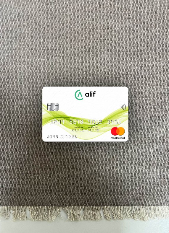 Professionelle Herunterladen Tadschikistan Alif Bank Mastercard Foto-Look Vorderseite Photoshop Vorlage
