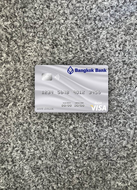 Professionelle Herunterladen Thailand Bangkok Bank Visa Debit Karte Grau Foto-Look Vorderseite Photoshop Vorlage