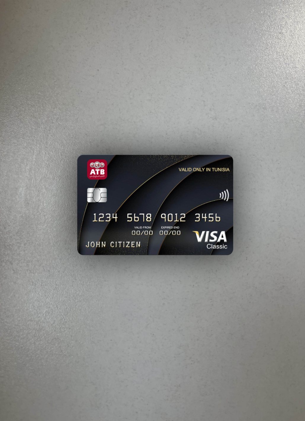 Hochwertige Herunterladen Tunesien ATB Bank Visa Classic Karte Foto-Look Vorderseite Photoshop Vorlage
