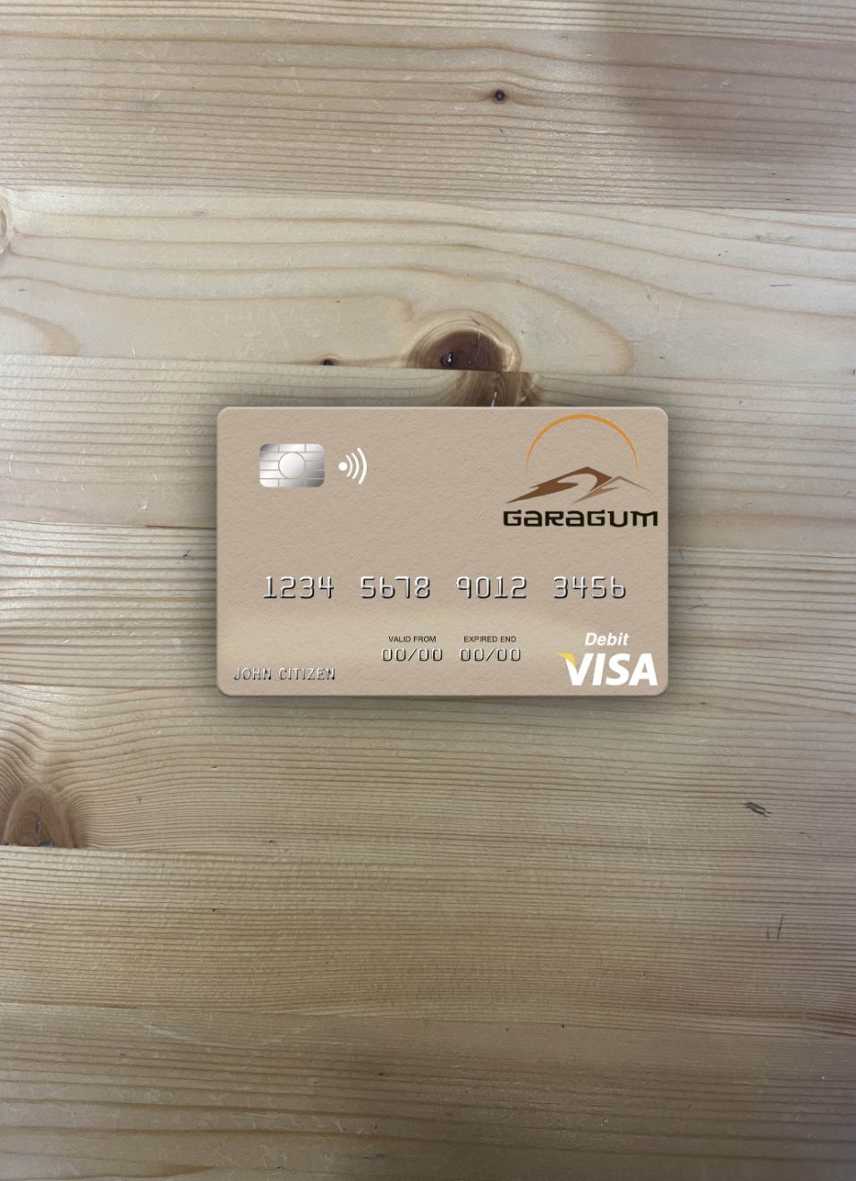 Editierbare Herunterladen Turkmenistan Garagum IJSB Visa Debit Karte Foto-Look Vorderseite Photoshop Vorlage