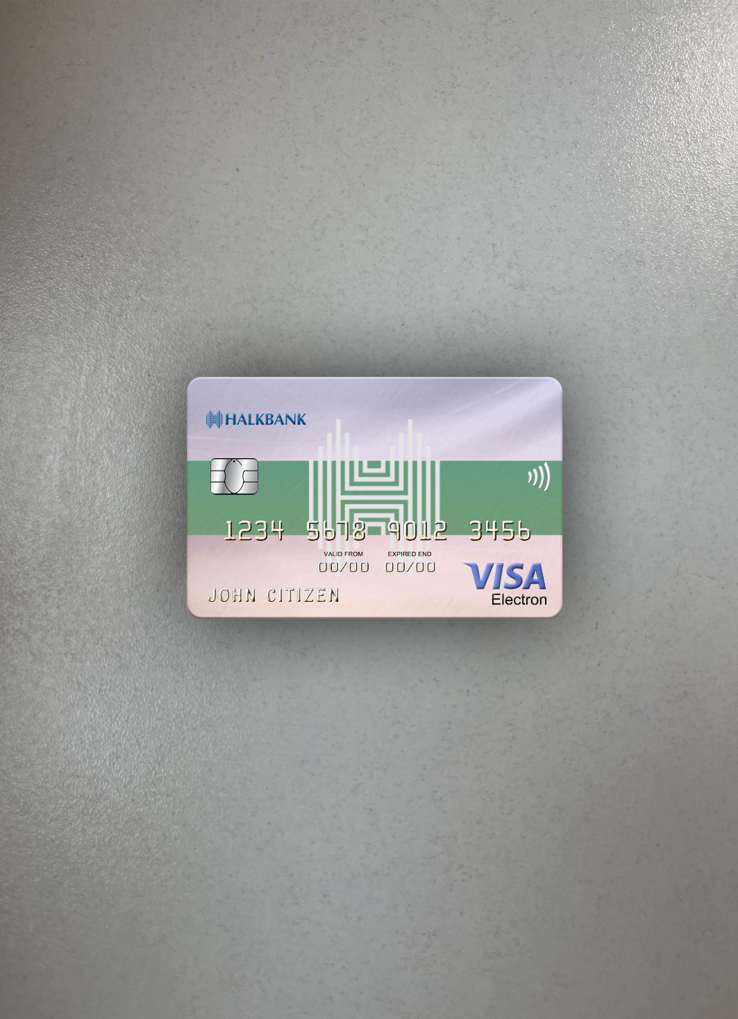 Editierbare Herunterladen Turkmenistan Halkbank Visa Electron Karte Foto-Look Vorderseite Photoshop Vorlage
