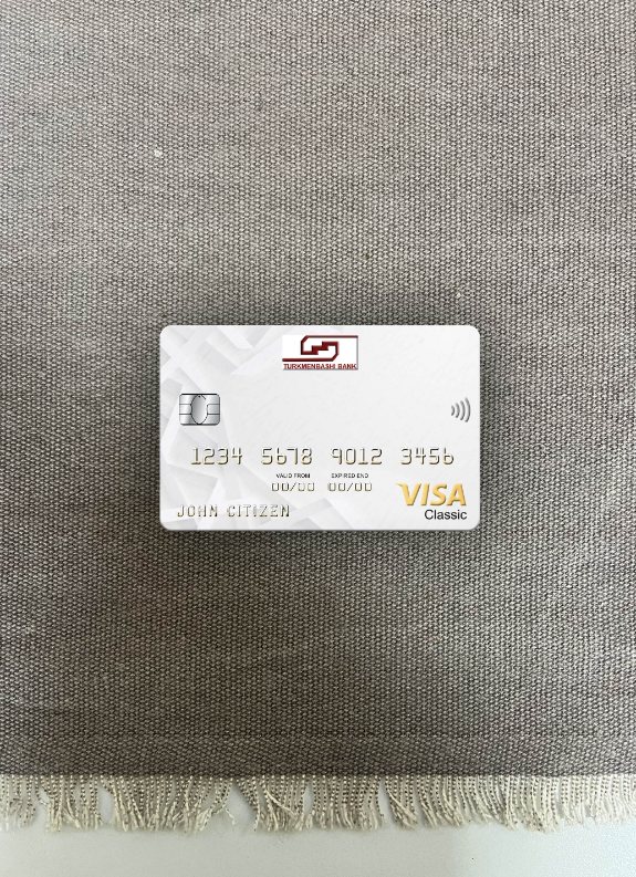 Premium Herunterladen Turkmenistan Turkmenbashi Bank Visa Classic Karte Foto-Look Vorderseite Photoshop Vorlage