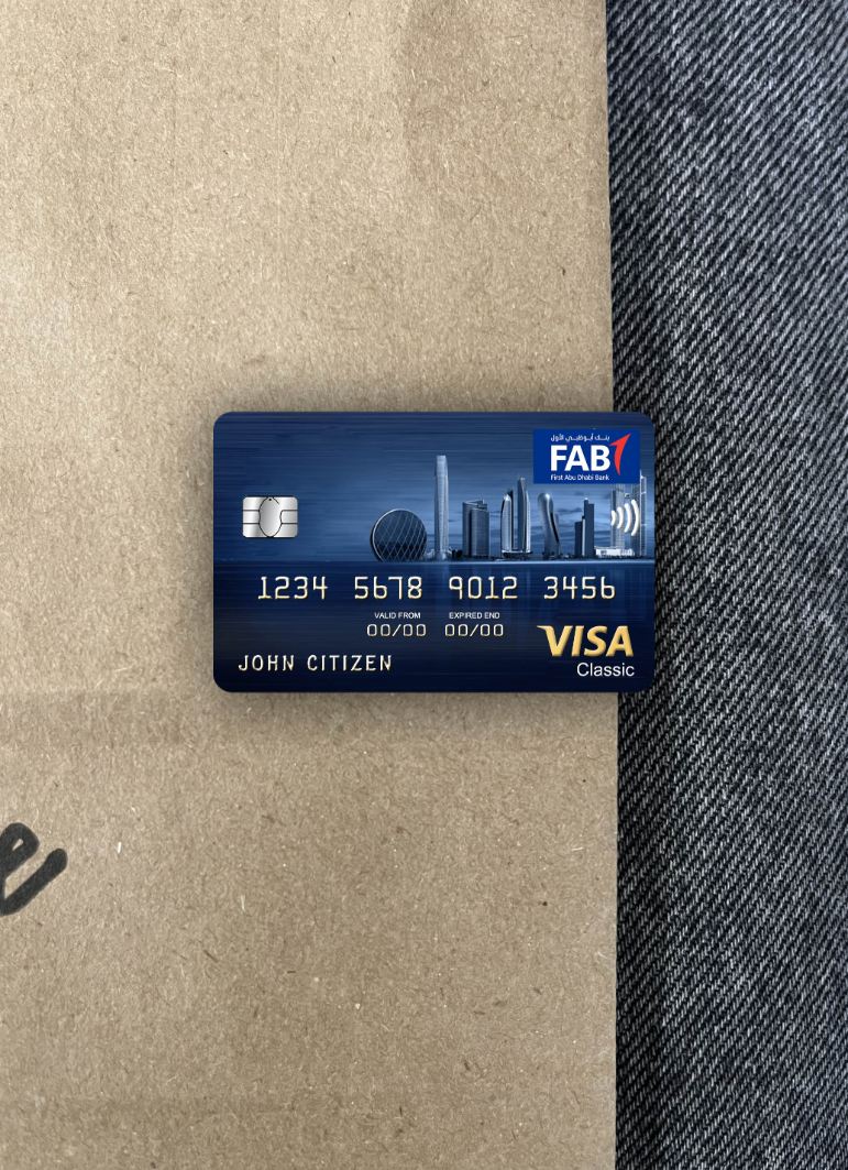 Editierbare Herunterladen UAE Erste Abu Dhabi Bank Visa Classic Foto-Look Vorderseite Photoshop Vorlage
