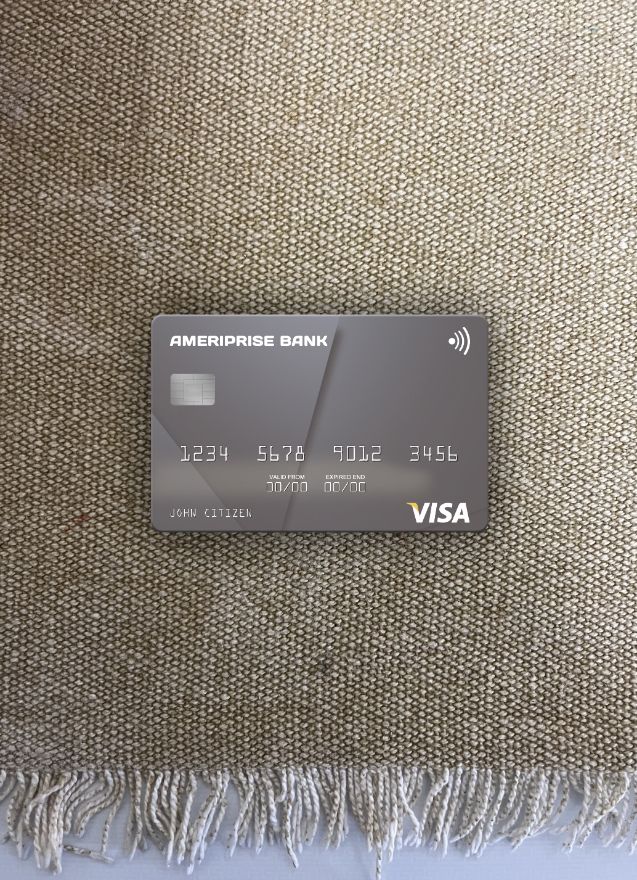 Realistische Herunterladen USA Ameriprise Bank Visa Karte Foto-Look Vorderseite Photoshop Vorlage