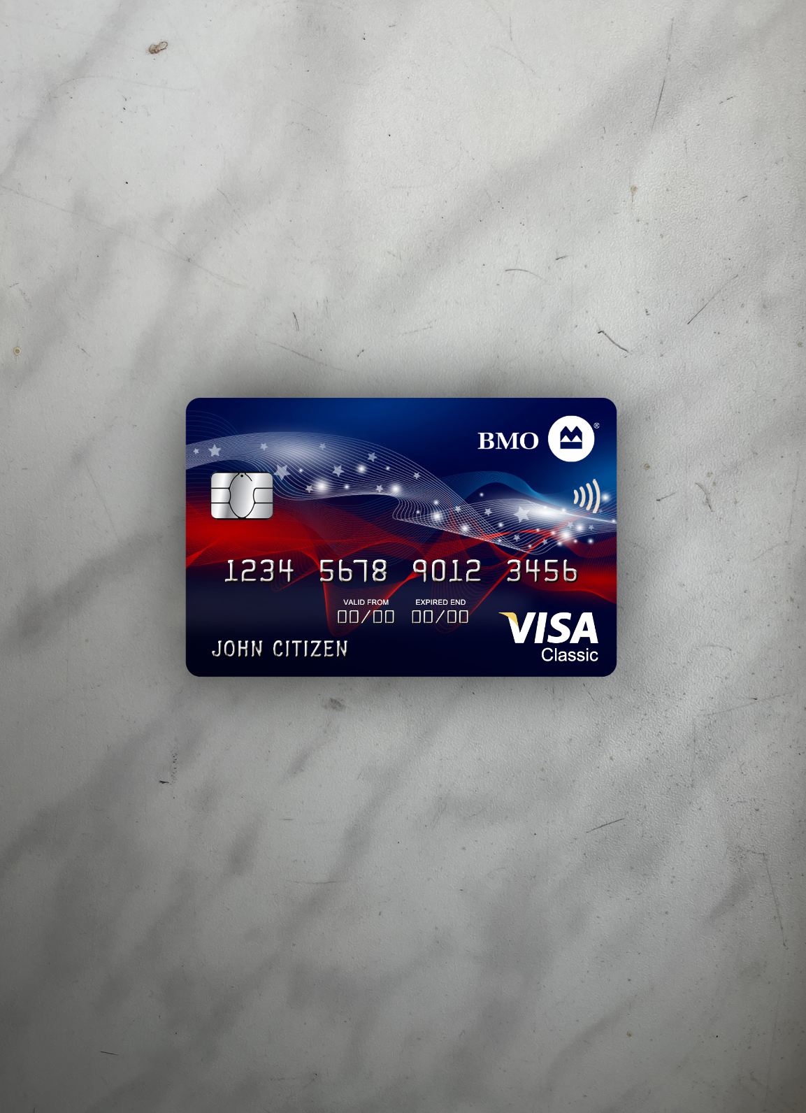 Editierbare Herunterladen USA BMO Bank von Montreal Bank Visa Classic Karte Foto-Look Vorderseite Photoshop Vorlage