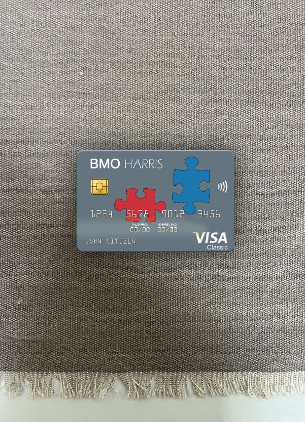 Hochwertige Herunterladen USA BMO Harris Bank Visa Karte Foto-Look Vorderseite Photoshop Vorlage