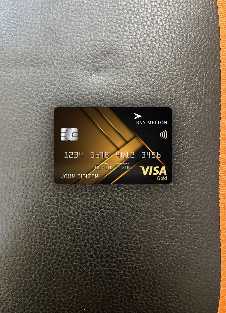 Realistische Herunterladen USA Bank von Neu York Mellon Visa Gold Karte Foto-Look Vorderseite Photoshop Vorlage