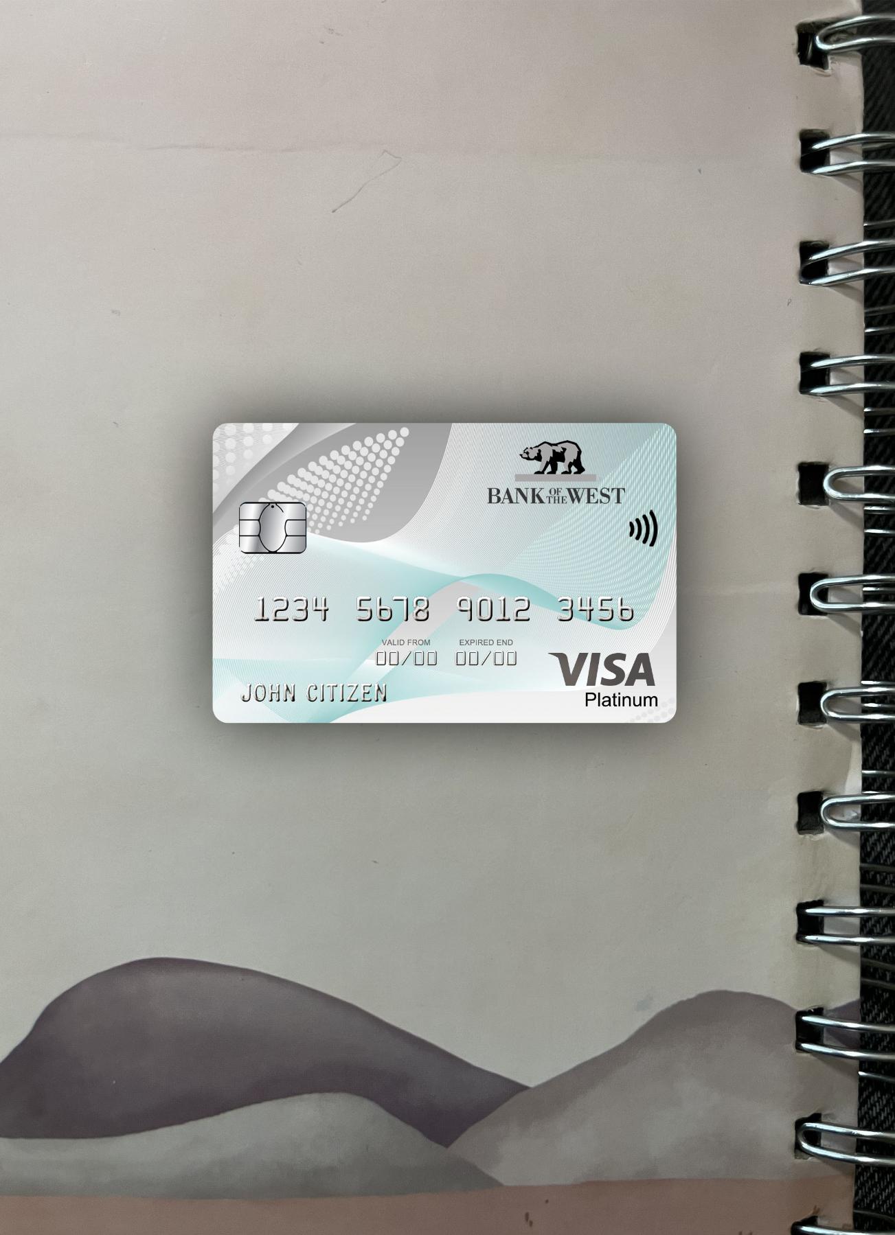 Hochwertige Herunterladen USA Bank von The West Bank Visa Platin Karte Foto-Look Vorderseite Photoshop Vorlage