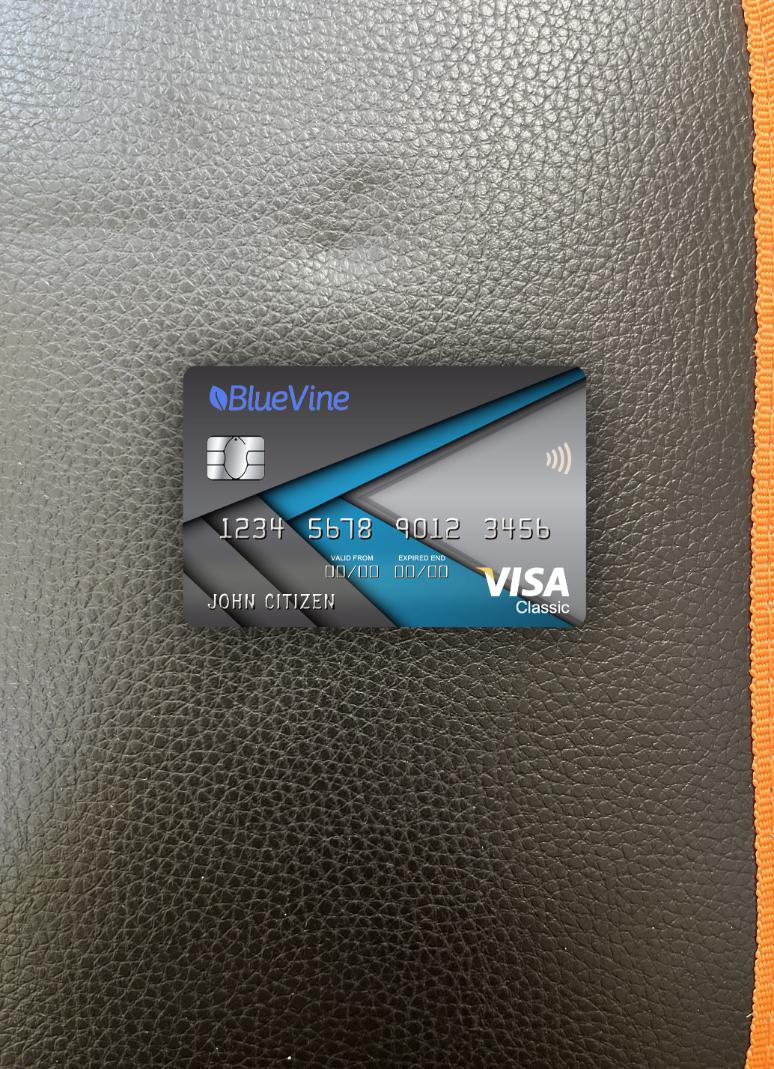 Realistische Herunterladen USA California BlueVine Bank Visa Classic Karte Foto-Look Vorderseite Photoshop Vorlage