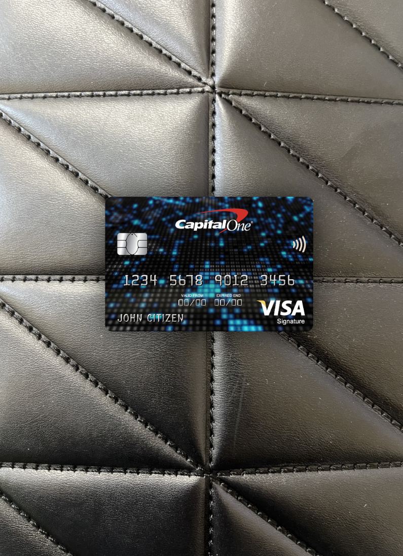 Realistische Herunterladen USA Hauptstadt One Bank Visa Signature Karte Foto-Look Vorderseite Photoshop Vorlage