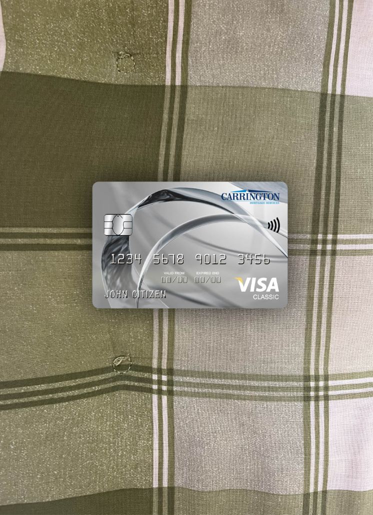 Editierbare Herunterladen USA Carrington Hypothek Services Bank Visa Classic Karte Foto-Look Vorderseite Photoshop Vorlage