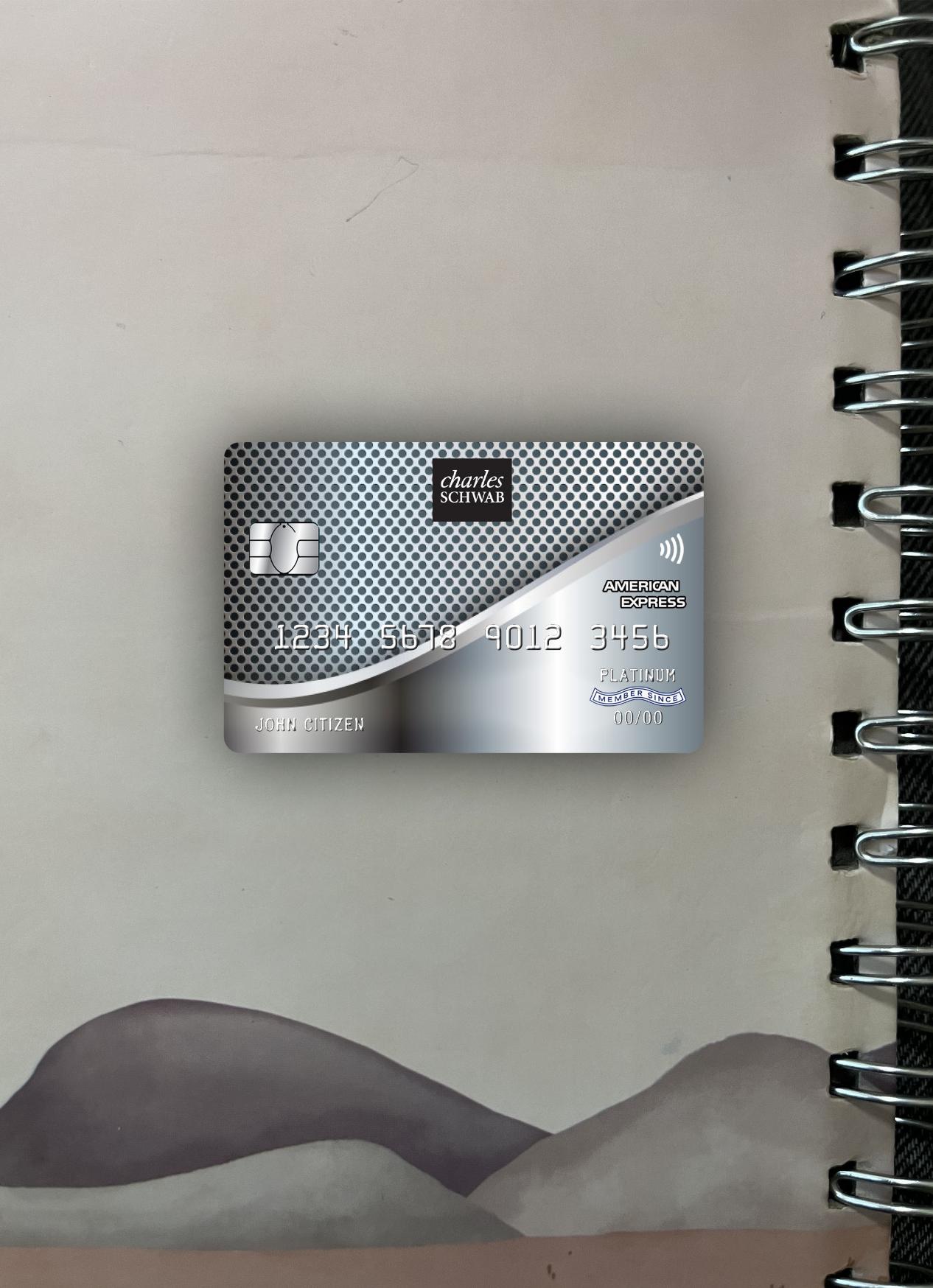Editierbare Herunterladen USA Charles Schwab & Co Bank American Express Kredit Karte Foto-Look Vorderseite Photoshop Vorlage