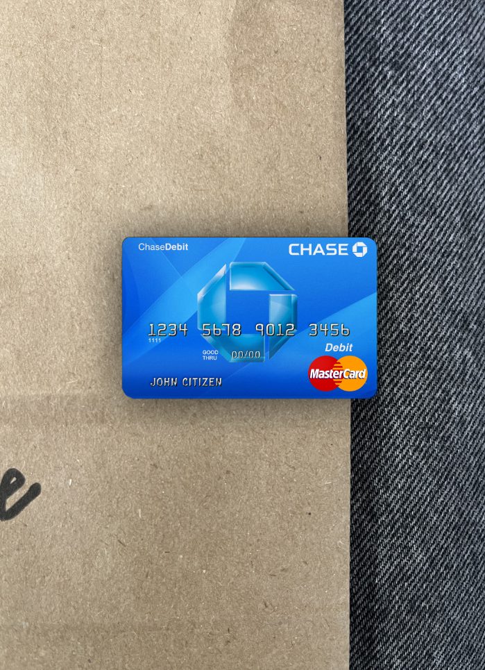 Editierbare Herunterladen USA Chase Bank MasterCard Debit Foto-Look Vorderseite Photoshop Vorlage