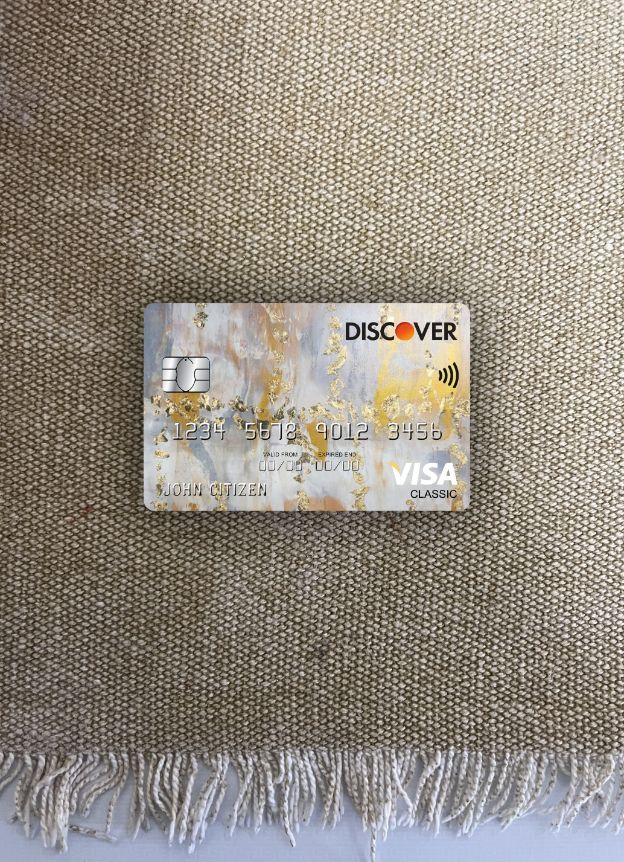 Realistische Herunterladen USA Discover Bank Visa Classic Karte Foto-Look Vorderseite Photoshop Vorlage