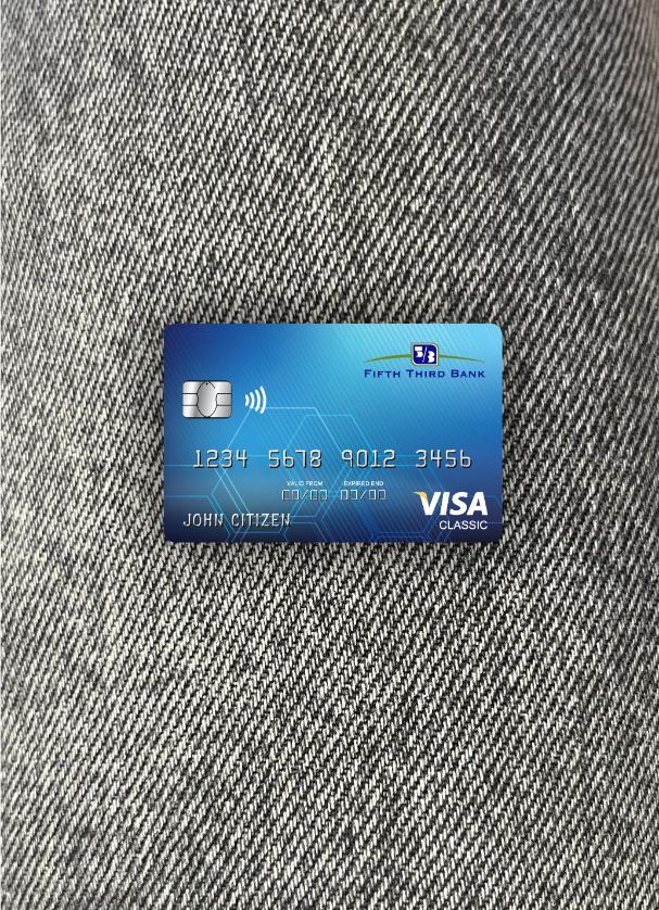Realistische Herunterladen USA Fifth Dritte Bank Visa Classic Karte Foto-Look Vorderseite Photoshop Vorlage