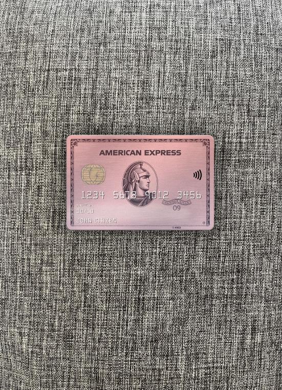 Realistische Herunterladen USA Indiana Centier Bank AMEX Rose Gold Karte Foto-Look Vorderseite Photoshop Vorlage
