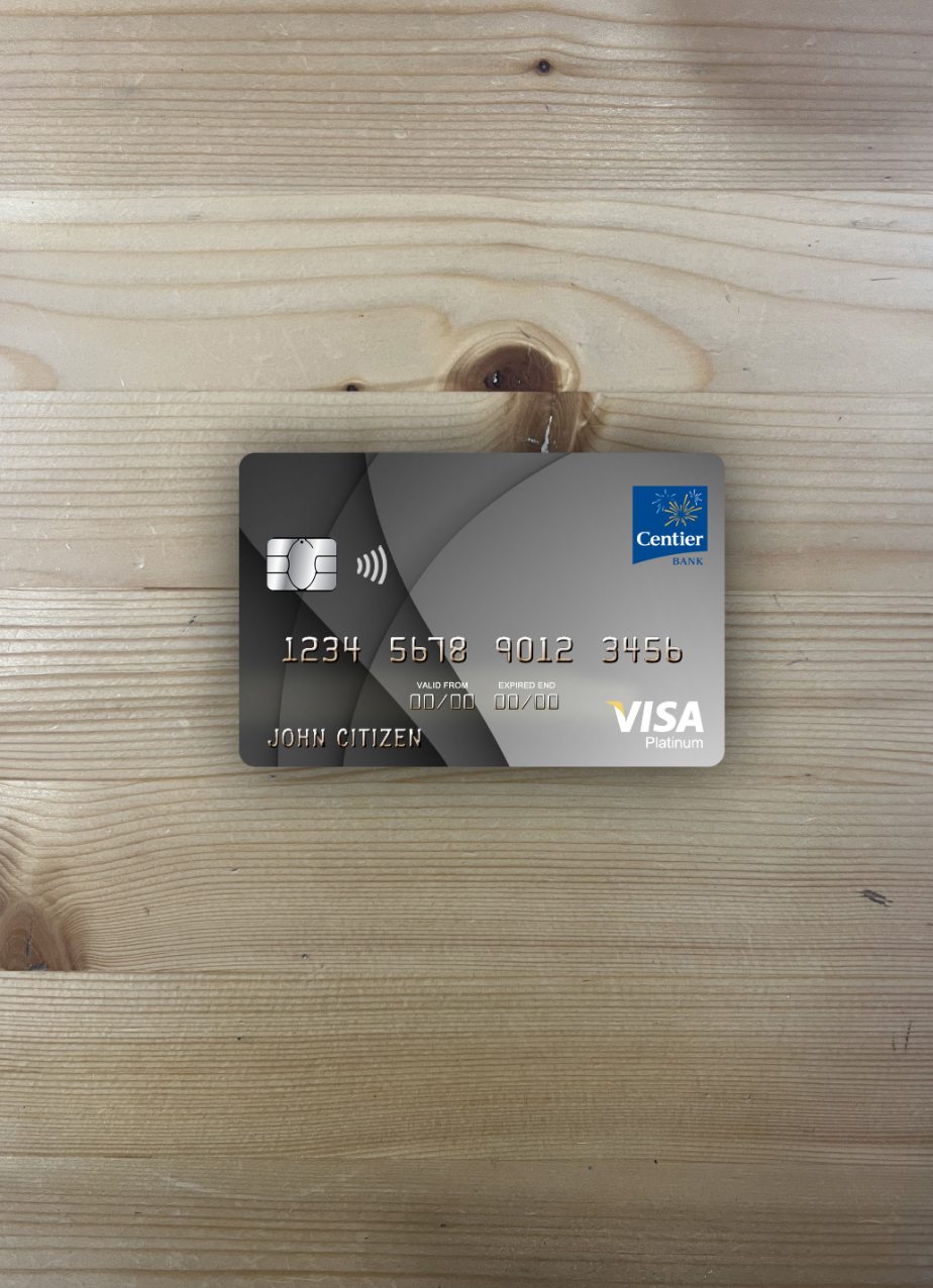 Realistische Herunterladen USA Indiana Centier Bank Visa Platin Karte Foto-Look Vorderseite Photoshop Vorlage