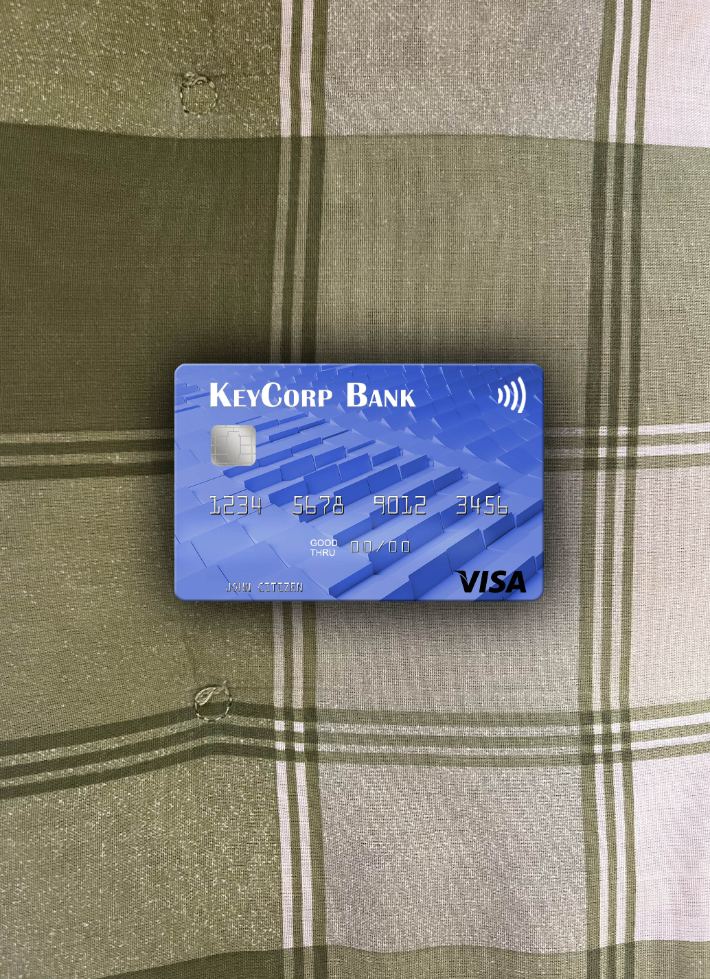 Realistische Herunterladen USA KeyCorp Bank Visa Karte Foto-Look Vorderseite Photoshop Vorlage