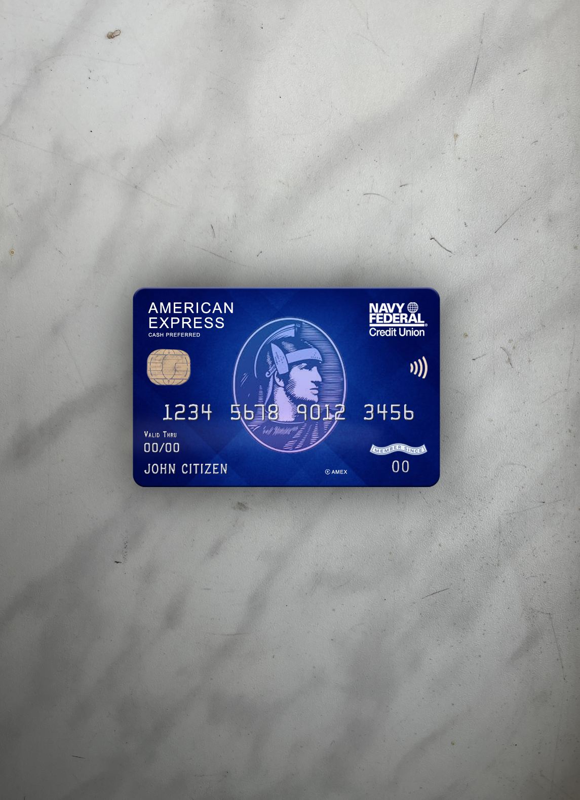 Realistische Herunterladen USA Navy Föderal Union Bank AMEX Blau Cash Preferred Foto-Look Vorderseite Photoshop Vorlage