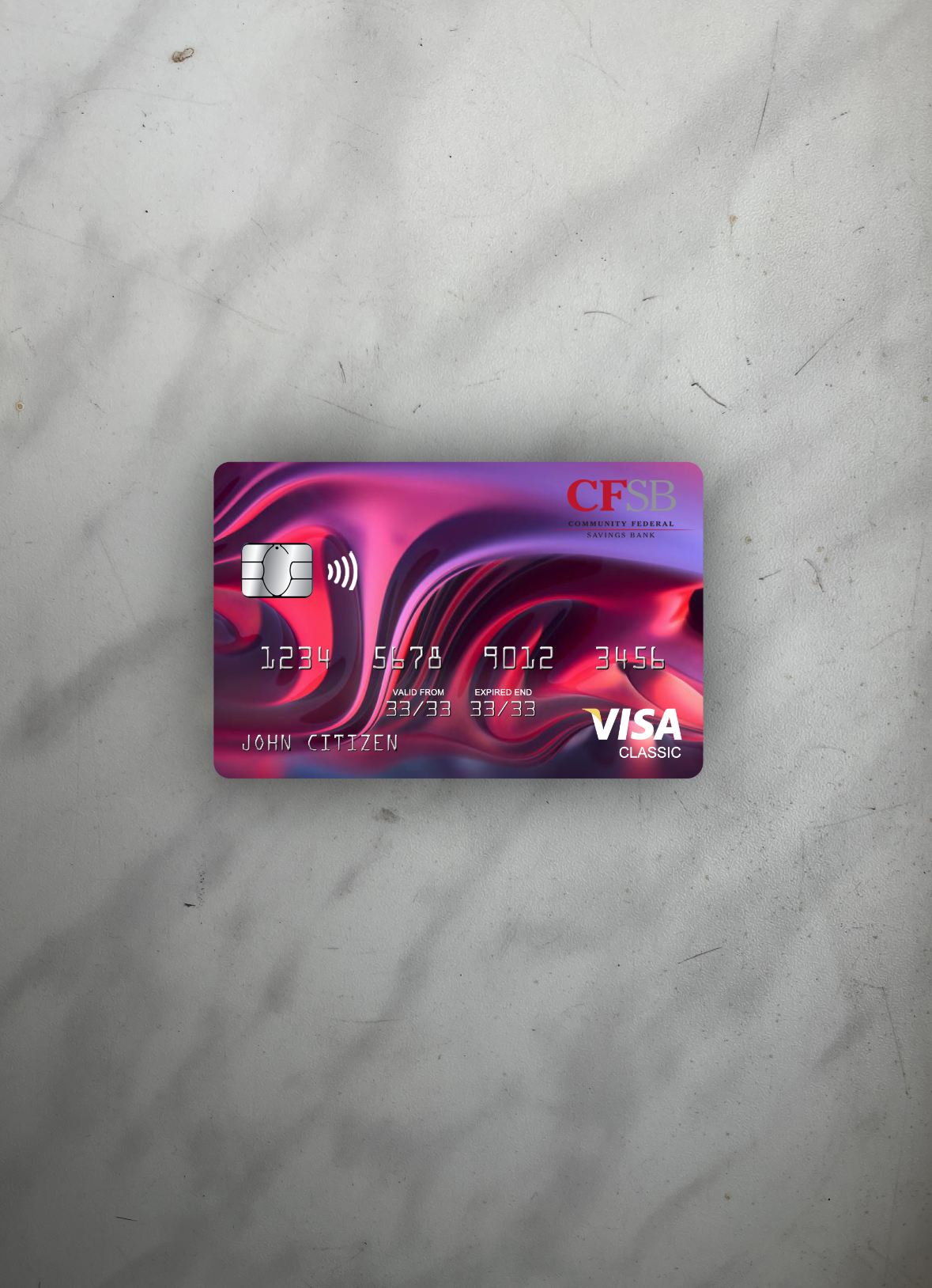 Professionelle Herunterladen USA Neu York CFSB Bank Visa Classic Karte Foto-Look Vorderseite Photoshop Vorlage