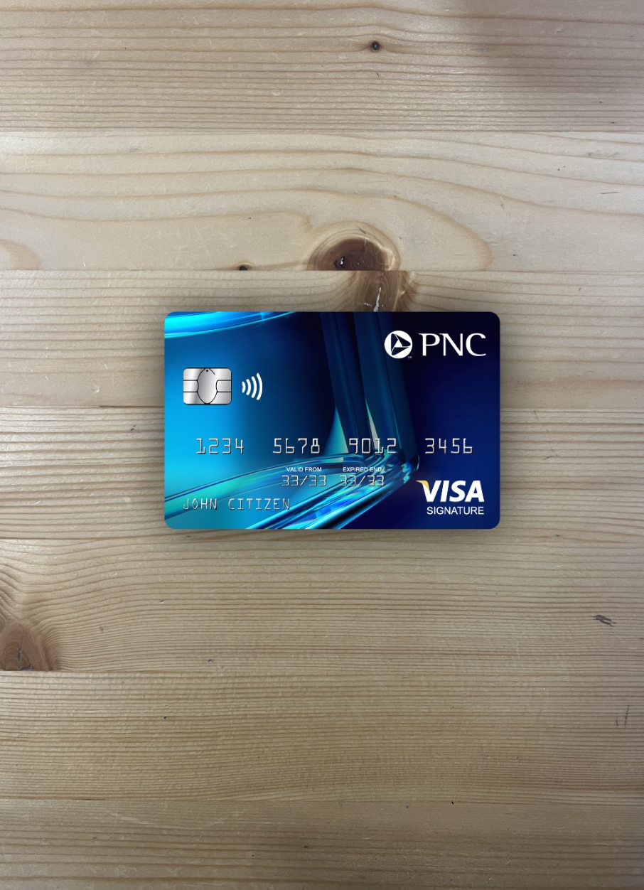 Realistische Herunterladen USA PNC Bank Visa Signature Karte Foto-Look Vorderseite Photoshop Vorlage