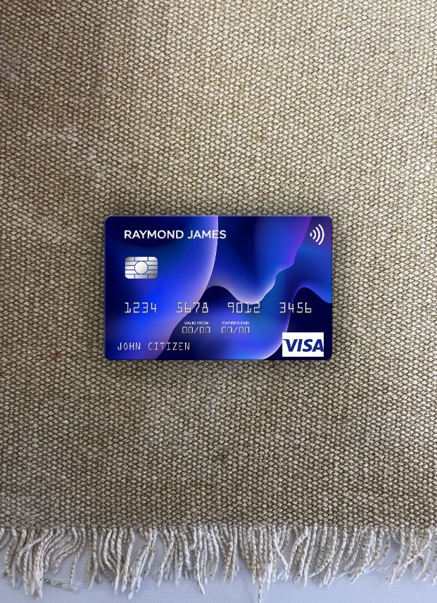 Hochwertige Herunterladen USA Raymond James Financial Bank Visa Karte Foto-Look Vorderseite Photoshop Vorlage