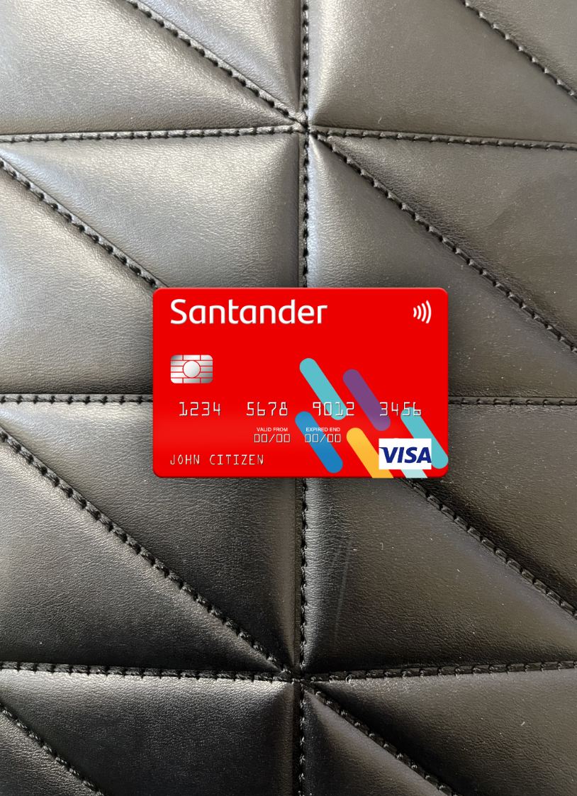 Realistische Herunterladen USA Santander Bank Visa Karte Foto-Look Vorderseite Photoshop Vorlage
