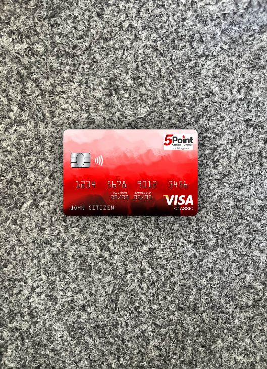 Editierbare Herunterladen USA Texas 5Point Kredit Union Bank Visa Classic Karte Foto-Look Vorderseite Photoshop Vorlage