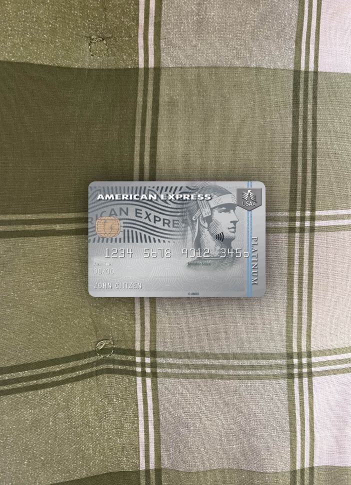 Editierbare Herunterladen USA USAA Bank AMEX Platin Karte Foto-Look Vorderseite Photoshop Vorlage