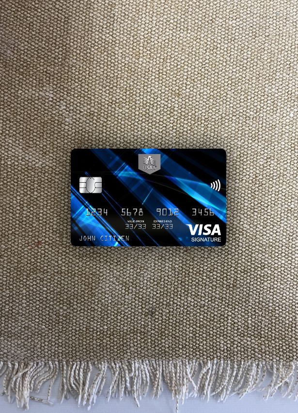 Editierbare Herunterladen USA USAA Bank Visa Signature Karte Foto-Look Vorderseite Photoshop Vorlage