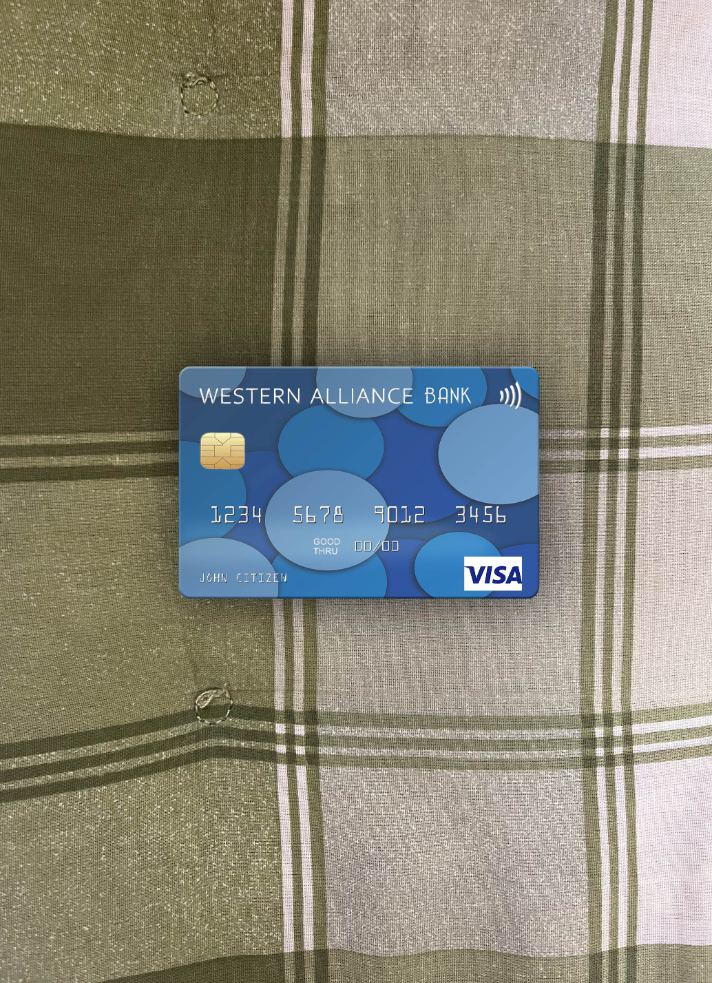 Realistische Herunterladen USA Western Alliance Bank Visa Karte Foto-Look Vorderseite Photoshop Vorlage