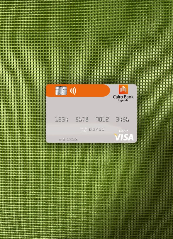 Realistische Herunterladen Uganda Cairo Bank Uganda Visa Debit Karte Foto-Look Vorderseite Photoshop Vorlage