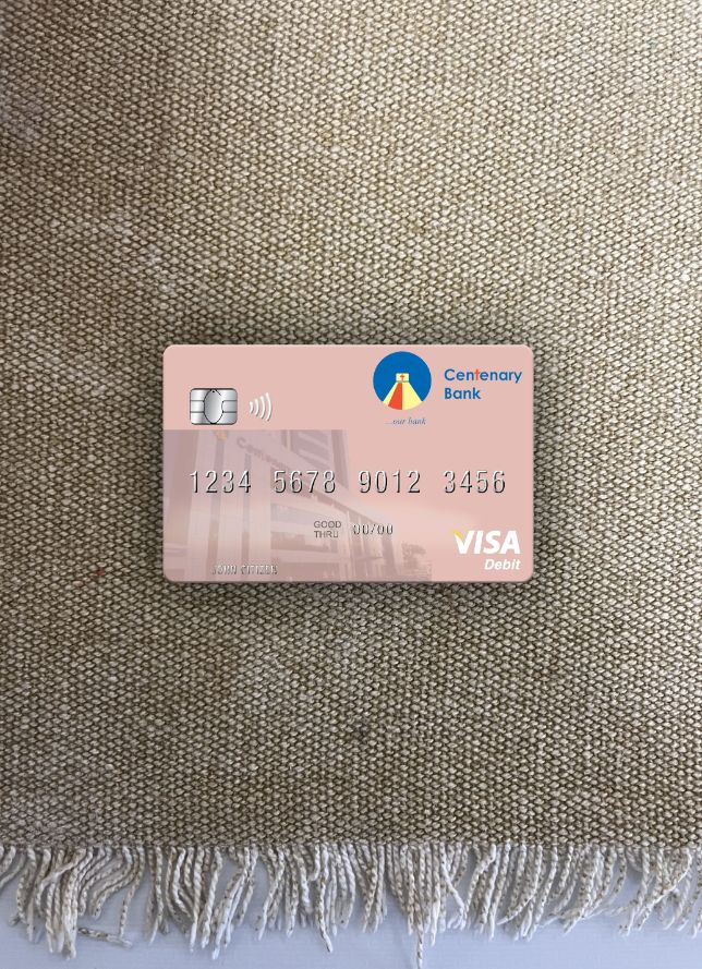 Realistische Herunterladen Uganda Centenary Bank Visa Debit Karte Foto-Look Vorderseite Photoshop Vorlage