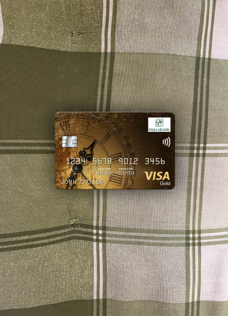 Premium Herunterladen Ukraine Oshadbank Visa Gold Karte Foto-Look Vorderseite Photoshop Vorlage