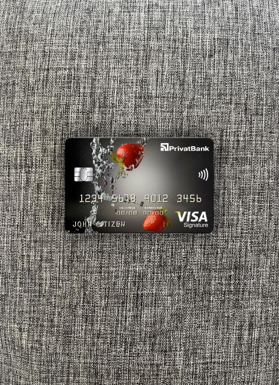 Editierbare Herunterladen Ukraine PrivatBank Visa Signature Karte Foto-Look Vorderseite Photoshop Vorlage